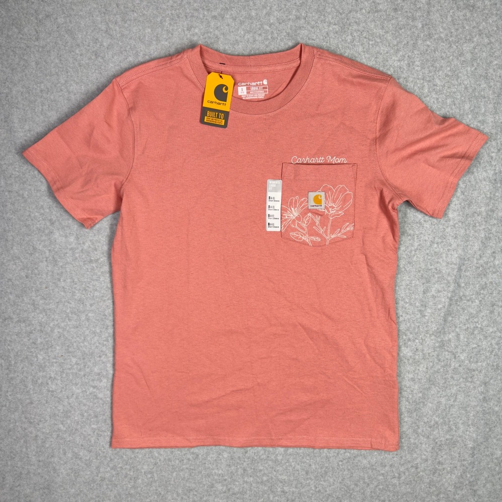 Carhartt T-Shirt Womens S Pink Mothers Day Pocket Tee Loose Fit TK7244-W Floral
